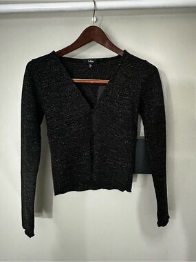 Lulus Black Metallic Shimmer Long Sleeve V-Neck Top NWT Size S